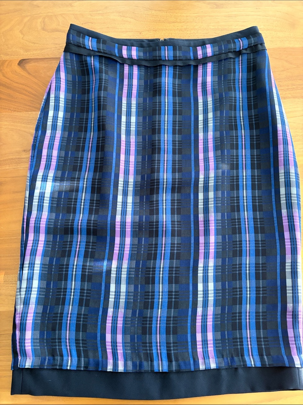 Banana Republic Navy Plaid Pencil Skirt with Purple & Blue Stripes